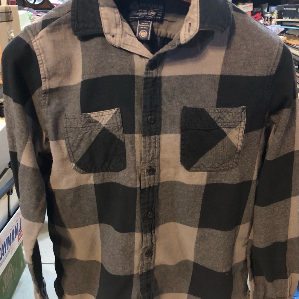 American Rag Black and Gray Checkered 100% Cotton Flannel Shirt Size M